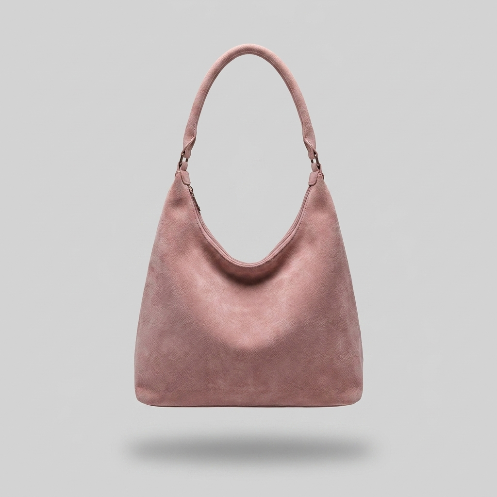 Chic Solid Color Suede Shoulder Bag - dusty pink - front - light grey studio
