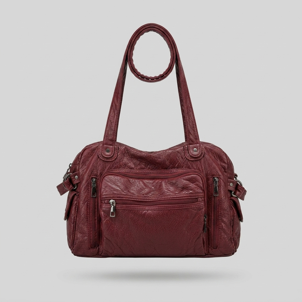 Bella Timeless Multi Pocket Shoulder Bag - wine red - front - light grey studio