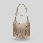 Brooke Chic Suede Fringe Shoulder Bag - khaki - front - light grey studio