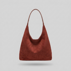 Chic Solid Color Suede Shoulder Bag - rust - front - light grey studio