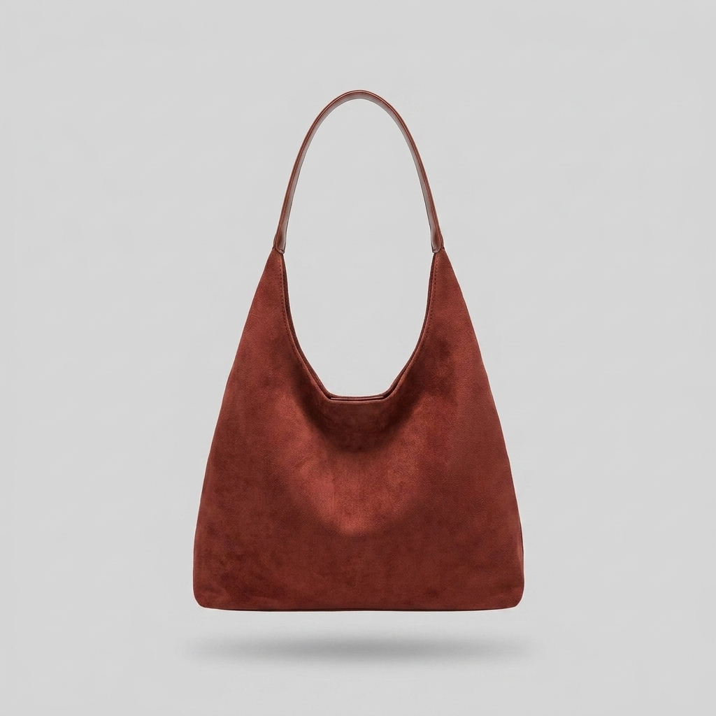 Chic Solid Color Suede Shoulder Bag - rust - front - light grey studio