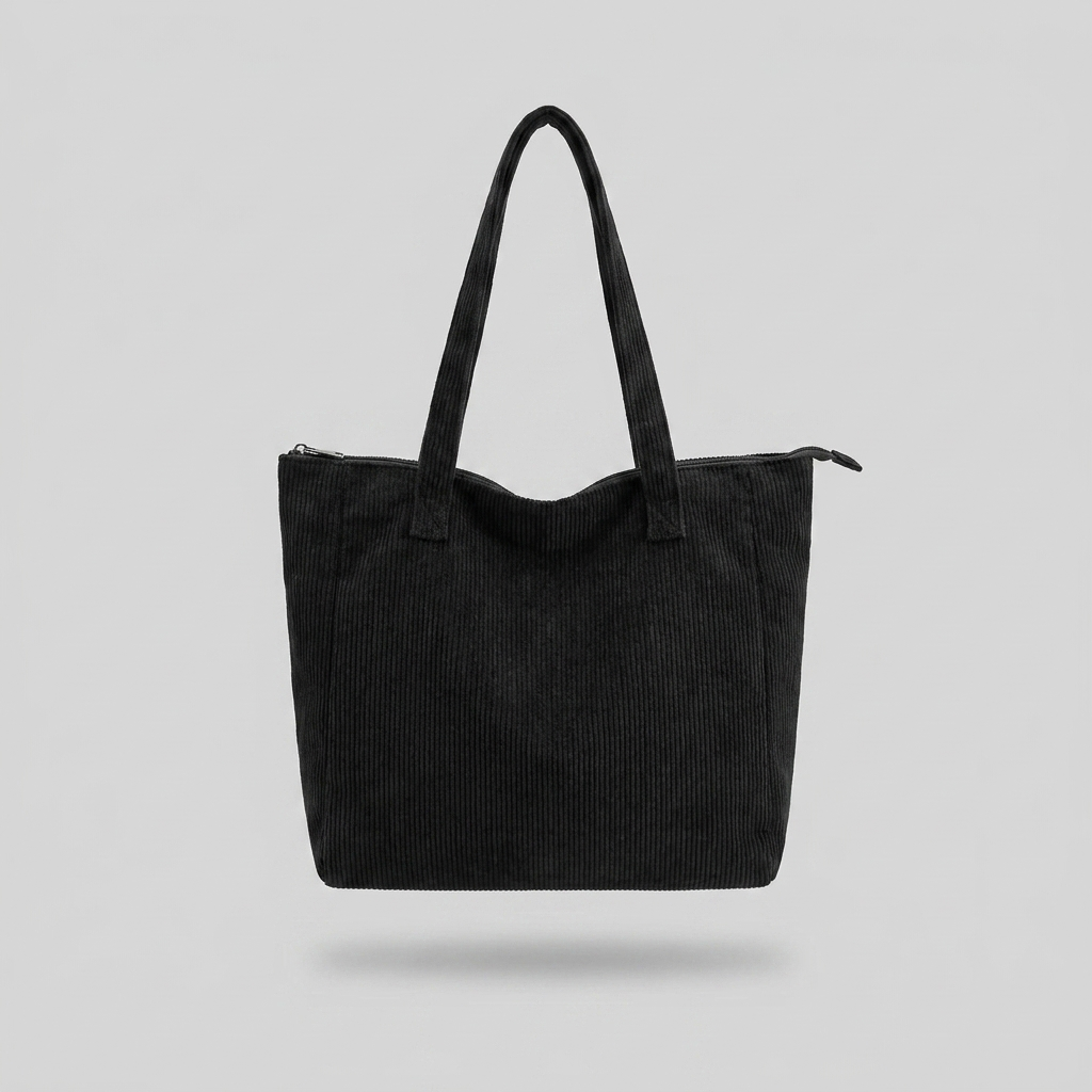 Corduroy Solid Color Shoulder Bag - black - front - light grey studio
