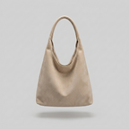 Chic Solid Color Suede Shoulder Bag - beige - front - light grey studio