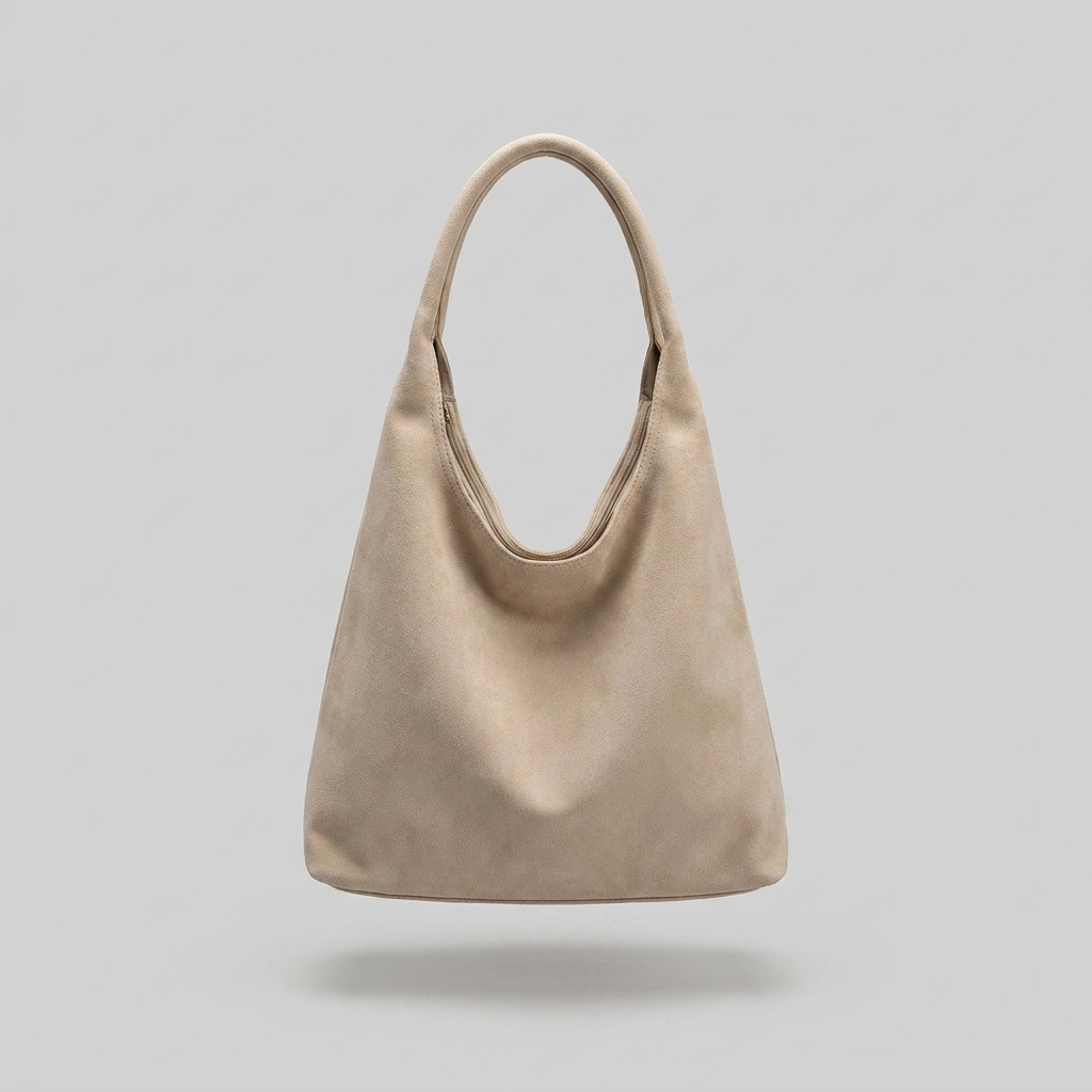 Chic Solid Color Suede Shoulder Bag - beige - front - light grey studio