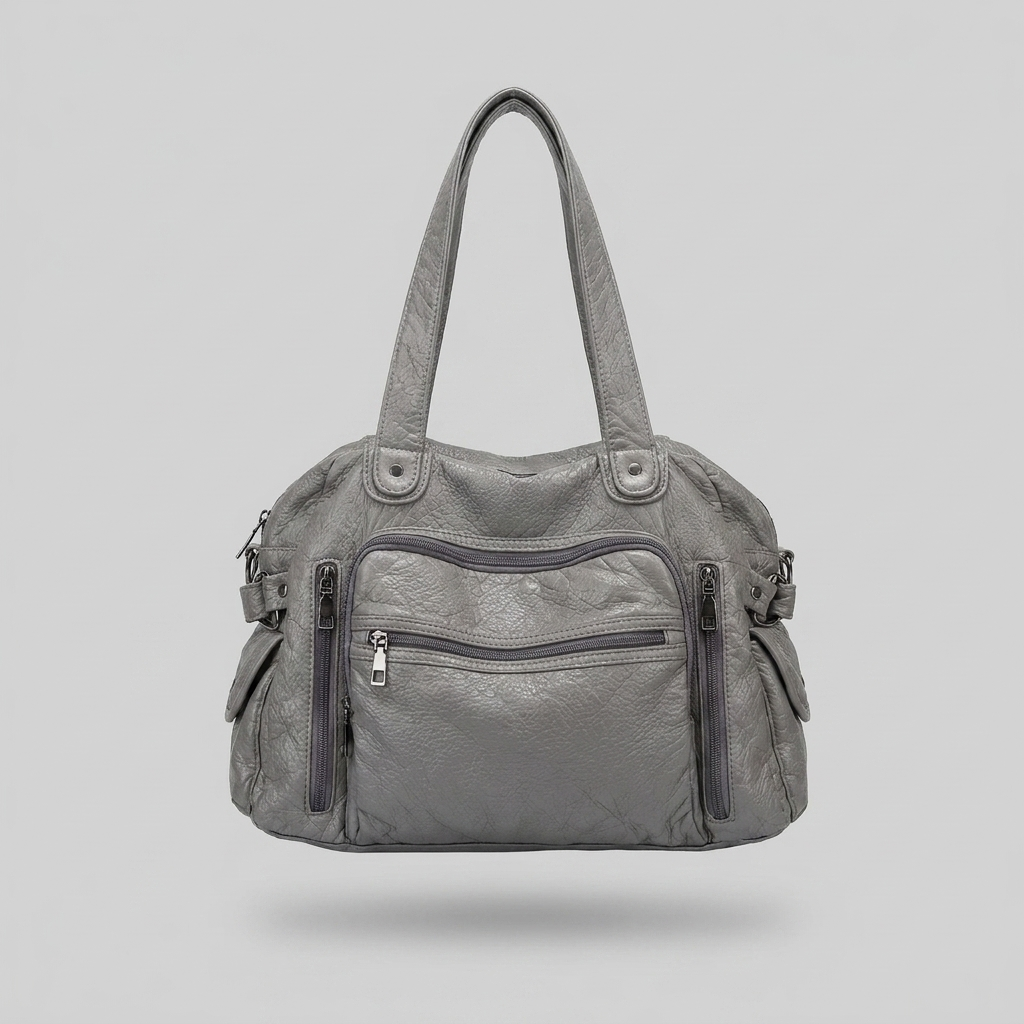 Bella Timeless Multi Pocket Shoulder Bag - gray - front - light grey studio