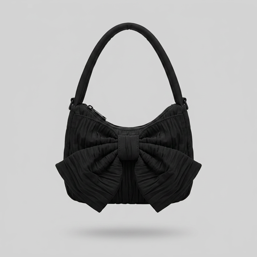 Cheyenne Timeless Ruched Bow Shoulder Bag - black - front - light grey studio