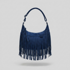 Brooke Chic Suede Fringe Shoulder Bag - navy - front - light grey studio