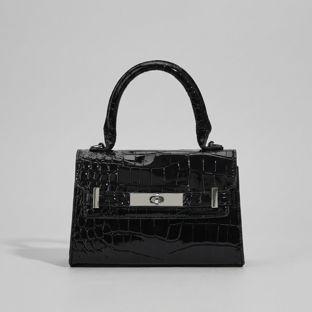 Black croc_top_handle1 - front