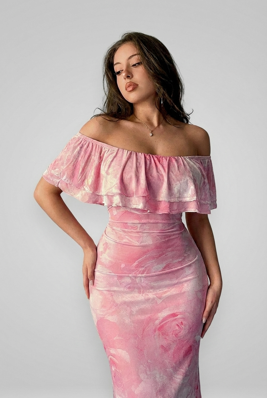 Irene | Cozy Off Shoulder Ruffle Midi Dress